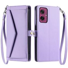 Per Motorola Moto G55 Portafoglio Multi-Slot per Scheda Custodia in Pelle per Telefono con Lanyard (Viola)
