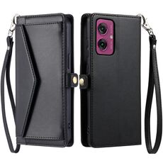 Per Motorola Moto G55 Portafoglio Multi-Slot per Scheda Custodia in Pelle per Telefono con Laccetto (Nero)