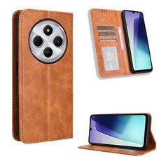 Per Redmi 14C 4G Custodia per telefono in pelle con fibbia magnetica e texture retrò (marrone)