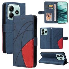 Per Redmi Note 14 5G Custodia per telefono in pelle con cerniera bicolore (blu)