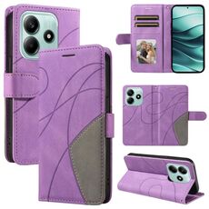 Per Redmi Note 14 5G Custodia per telefono in pelle con cerniera bicolore (viola)