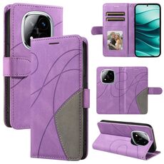 Per Redmi Note 14 Pro / 14 Pro+ 5G Custodia per telefono in pelle con cerniera bicolore (viola)