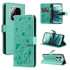 Per Redmi Note 14 5G Custodia in pelle con motivo a gatto e ape (verde)