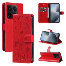 Per Xiaomi 14T Custodia in pelle con stampa a forma di gatto e ape (rosso)