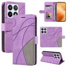 Per Xiaomi 14T Pro Custodia per telefono in pelle con cerniera bicolore (viola)