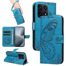 Per Xiaomi 14T Custodia per telefono in pelle goffrata a forma di farfalla a coda di rondine (blu)