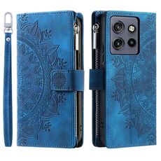 Per Motorola Edge 50 Neo Multi-Card Totem Zipper Custodia in pelle per telefono (blu)