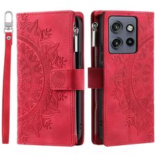 Per Motorola Edge 50 Neo Multi-Card Totem Zipper Custodia in pelle per telefono (rosso)