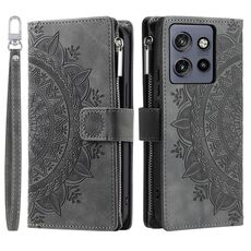Per Motorola Edge 50 Neo Multi-Card Totem Zipper Custodia in pelle per telefono (grigio)