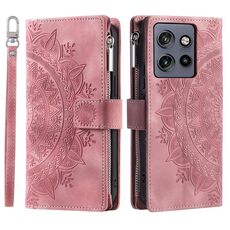 Per Motorola Edge 50 Neo Multi-Card Totem Zipper Custodia in pelle per telefono (rosa)