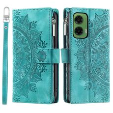 Per Motorola Moto G35 Custodia per telefono in pelle con cerniera Totem Multi-Card (verde)