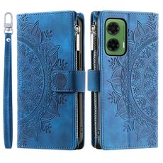 Per Motorola Moto G35 Custodia per telefono in pelle con cerniera Totem Multi-Card (blu)