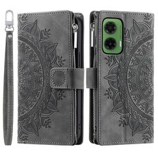 Per Motorola Moto G35 Custodia per telefono in pelle con cerniera Totem Multi-Card (grigio)