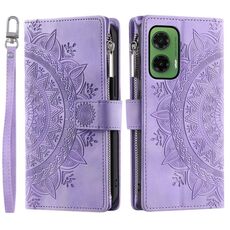 Per Motorola Moto G35 Custodia per telefono in pelle con cerniera Totem Multi-Card (viola)