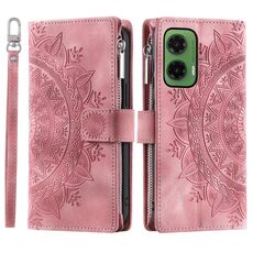 Per Motorola Moto G35 Custodia per telefono in pelle con cerniera Totem Multi-Card (rosa)