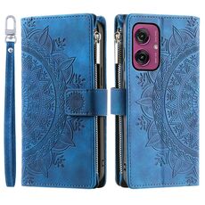 Per Motorola Moto G55 Custodia per telefono in pelle con cerniera Totem Multi-Card (blu)