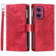 Per Motorola Moto G55 Custodia per telefono in pelle con cerniera Totem multi-card (rosso)