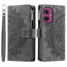 Per Motorola Moto G55 Custodia per telefono in pelle con cerniera Totem multi-card (grigio)
