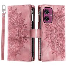 Per Motorola Moto G55 Custodia per telefono in pelle con cerniera Totem Multi-Card (rosa)