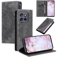 Per Motorola Edge 50 Neo Totem Custodia magnetica in pelle goffrata (grigio)