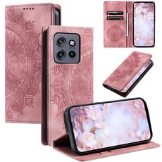 Per Motorola Edge 50 Neo Totem Custodia magnetica in pelle goffrata (oro rosa)