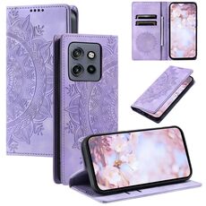 Per Motorola Edge 50 Neo Totem Custodia magnetica in pelle goffrata (viola)