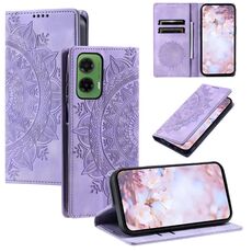 Per Motorola Moto G35 Custodia per telefono in pelle magnetica con stampa Totem (viola)
