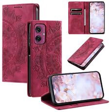 Per Motorola Moto G55 Custodia per telefono in pelle magnetica con motivo Totem (rosso)