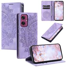 Per Motorola Moto G55 Custodia per telefono in pelle magnetica con stampa Totem (viola)