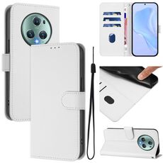 Custodia per telefono in pelle tinta unita con cordino per Honor Magic5 Pro Skin Feel (bianco)
