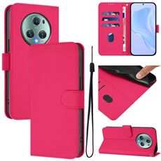 Custodia per telefono in pelle tinta unita per Honor Magic5 Pro con cordino (rosso rosa)