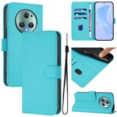 Custodia per telefono in pelle tinta unita For Honor Magic5 Pro con cordino (Lake Blue)