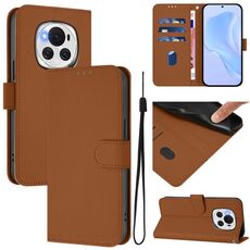 Custodia per telefono in pelle tinta unita For Honor Magic6 Skin Feel con cordino (marrone)