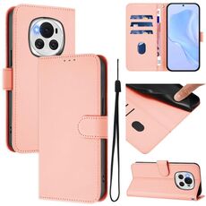 Custodia per telefono in pelle tinta unita For Honor Magic6 Skin Feel con cordino (rosa)