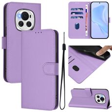 Custodia per telefono in pelle tinta unita For Honor Magic6 Skin Feel con cordino (viola lavanda)