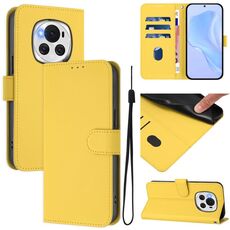 Custodia per telefono in pelle tinta unita For Honor Magic6 Skin Feel con cordino (giallo limone)