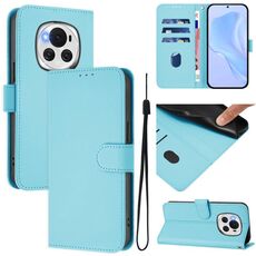 Custodia per telefono in pelle tinta unita For Honor Magic6 Skin Feel con cordino (azzurro cielo)