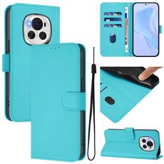 Custodia per telefono in pelle tinta unita For Honor Magic6 Skin Feel con cordino (Lake Blue)