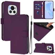 Custodia per telefono in pelle tinta unita For Honor Magic6 Skin Feel con cordino (viola)