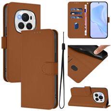 Custodia per telefono in pelle tinta unita per Honor Magic6 Pro con cordino (marrone)