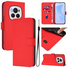 Custodia per telefono in pelle tinta unita per Honor Magic6 Pro con cordino (rosso)