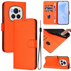 Custodia per telefono in pelle tinta unita per Honor Magic6 Pro con cordino (arancione)