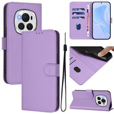 Custodia per telefono in pelle tinta unita per Honor Magic6 Pro con cordino (viola lavanda)