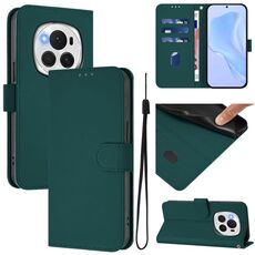 Custodia per telefono in pelle tinta unita per Honor Magic6 Pro con cordino (verde scuro)