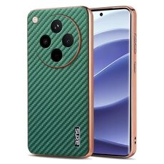Per OPPO Find X8 AZNS Custodia per telefono con trama in fibra di carbonio con bordo elettrolitico (verde)