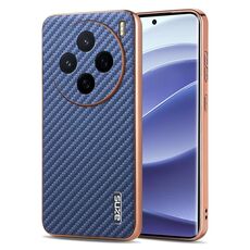 Per vivo X200 AZNS Custodia per telefono con trama in fibra di carbonio con bordo elettrolitico (blu)