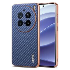 Per vivo X200 Pro AZNS Custodia per telefono con trama in fibra di carbonio con bordo elettrolitico (blu)