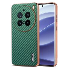 Per vivo X200 Pro AZNS Custodia per telefono con trama in fibra di carbonio con bordo elettrolitico (verde)