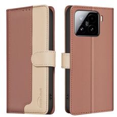 Per Xiaomi 15 Pro Custodia per telefono in pelle antifurto RFID con colori abbinati (marrone)