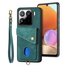 Custodia pieghevole in pelle con cinturino per Xiaomi 15 Retro Card Wallet (verde)